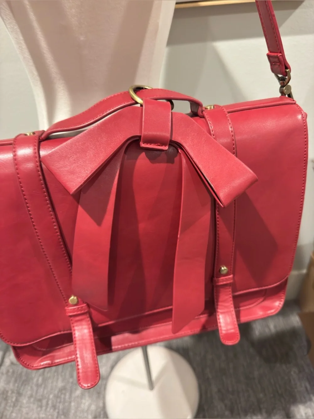 ECOSUSI Vegan Leather Red Bow Briefcase Laptop Study Bag